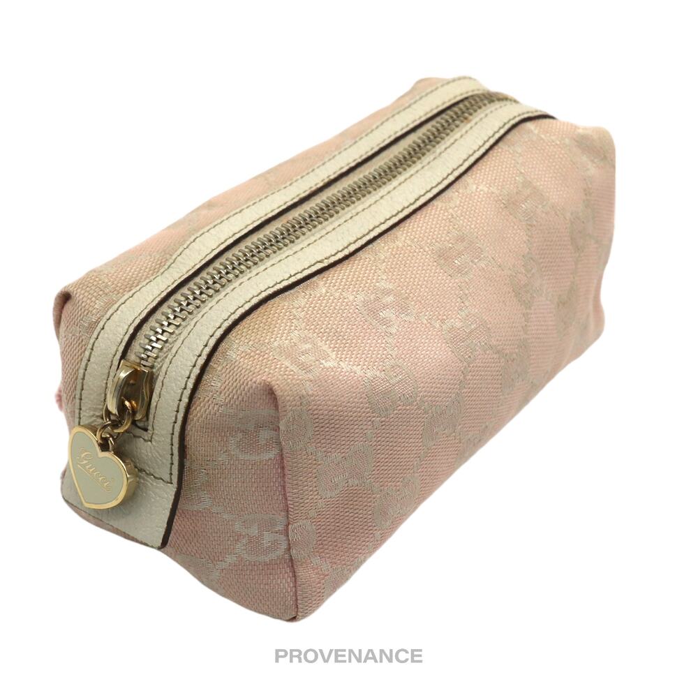 🔴 Gucci Cosmetic Pouch - Powder Pink GG Canvas Heart - Picture 5 of 11